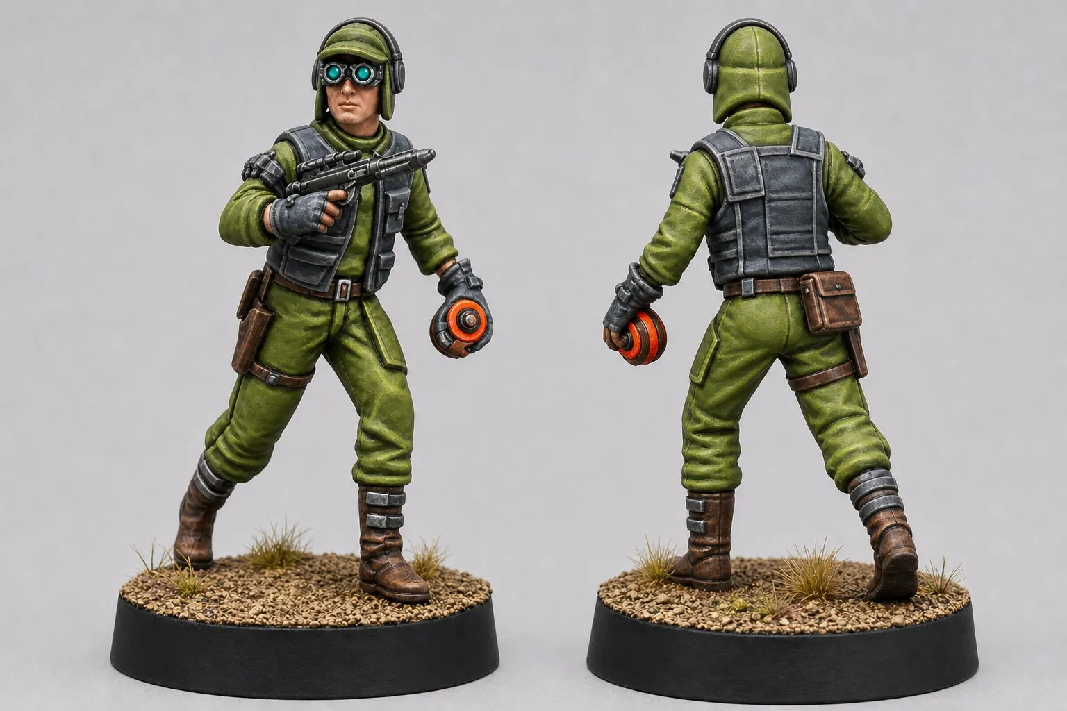 Référence de peinture du Saboteur, vues de face et de dos